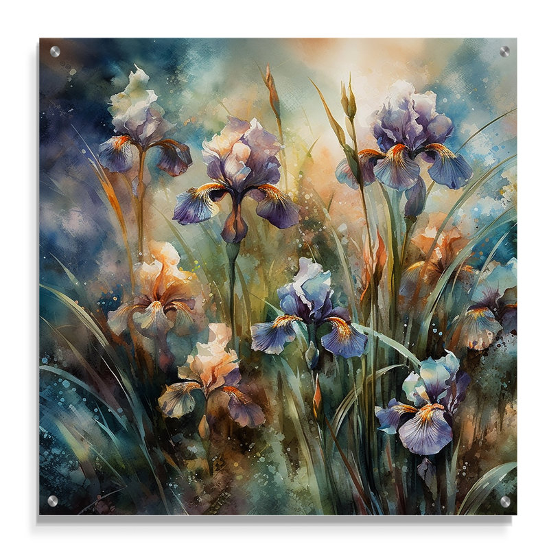 Décoration murale acrylique mauve vert sauvage Iri S I - Iris, H 36 po x l 36 po