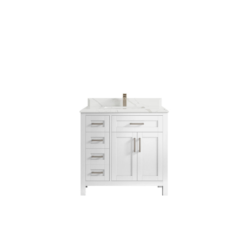 36'' Single Bathroom Vanity with Quartz Top, Calacatta Laza