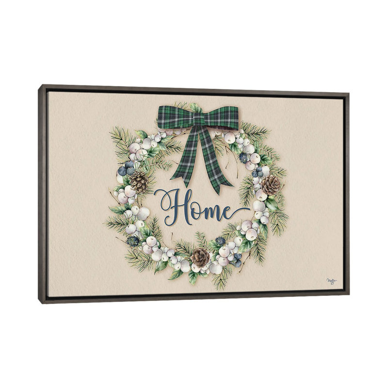 Winterberry Home Wreath - reproduction d'art murale - toile encadrée, H 26 po x l 40 po, Gris