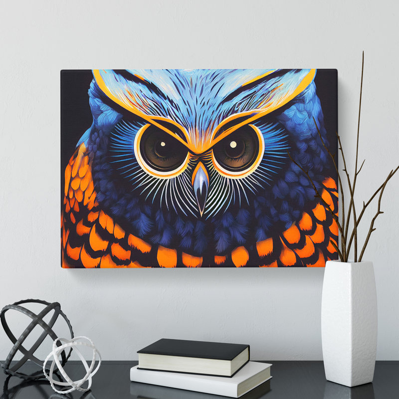 Arty Owl - Wrapped Canvas, 40cm H x 60cm W x 3cm D