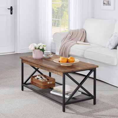 Table basse de style industriel, plateau en bois aggloméré avec structure en métal robuste
