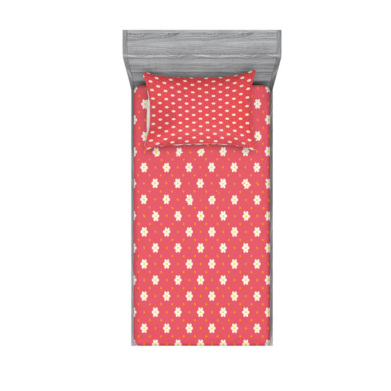Ensemble de draps à motif floral exquis «Daisy Blooms», Ensemble de draps pour lit simple TG avec drap-hou