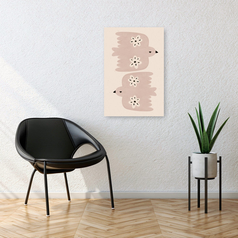 Flowerbirds Minimalist Modern Peaceful Bird Flower Wall Art Print 1 Piece Wrapped Canvas Wall Art, 91.44cm H x 60.96cm W