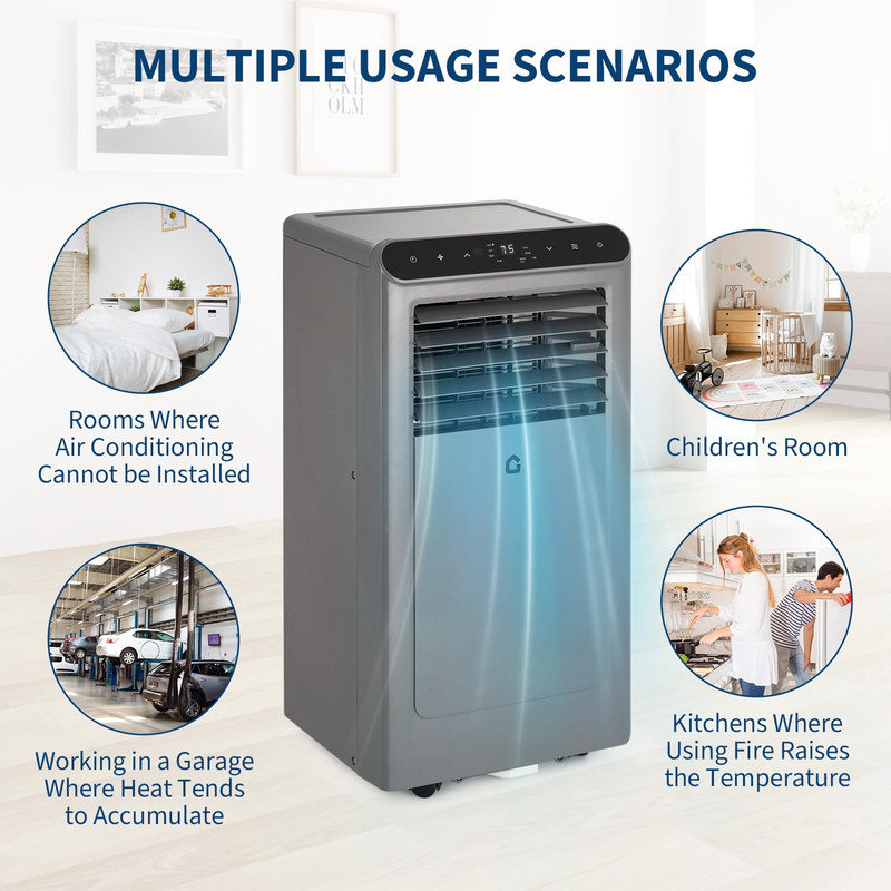 Climatiseur portatif 8 000 BTU pour les pièces jusqu'à 350 pieds carrés Pi 3, unité de climatisation 3 en 1 avec refroidissement, déshumidificateur, ventilateur, fonctionnement silencieux, télécommande, minuterie 24H, ensemble de fenêtre, écoénergétique
