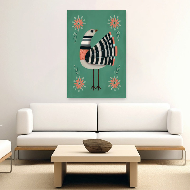 «Whimsical Teal Bird», impression d'art mural, 60" H x 40" W