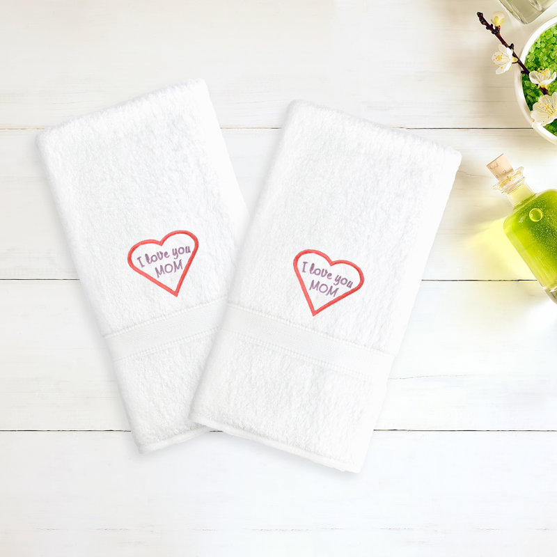 Mom & Dad 100% Cotton Hand Towel, White/Pink