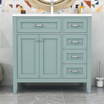 Freestanding Bathroom Vanity with Ceramic Sink, Storage Cabinet and 3 Drawers