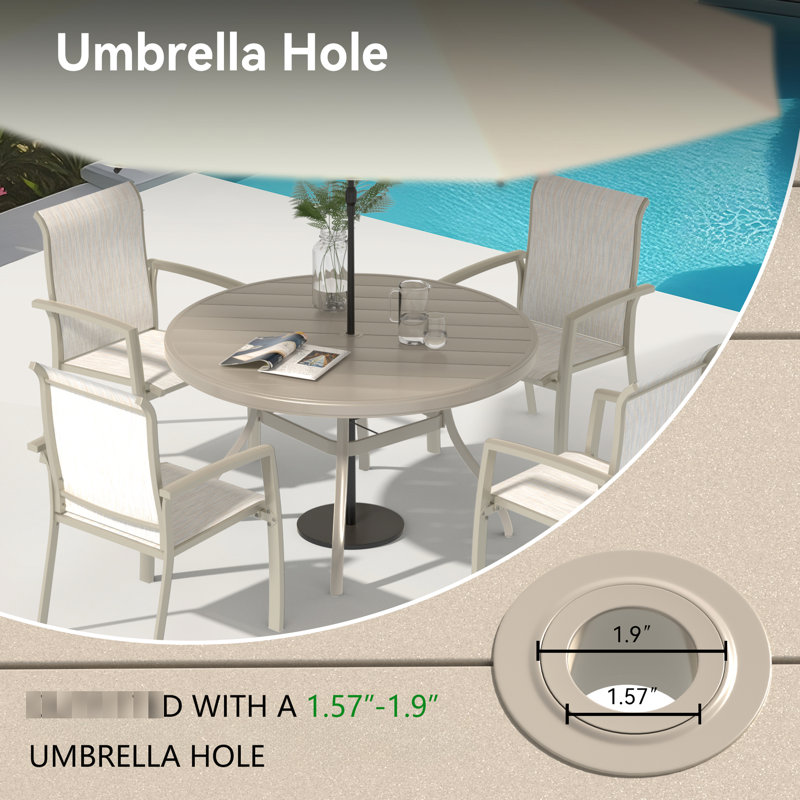 7 - Piece Patio Furniture Dining Collection With 6 Stackable Chairs And 54.01" Outdoor Metal Round Table, Comfortably Seating 4 6, Non Damaging Foot Caps, Stacked Design Pieces Ideal For Family
