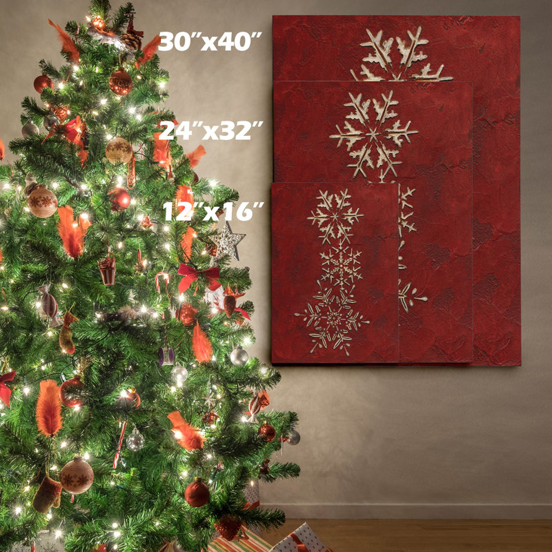 «Snowflakes on Red II» par Jane Carroll - reproduction d'art sur toile tendue, H 30 po x l 40 po x P 1,5 po