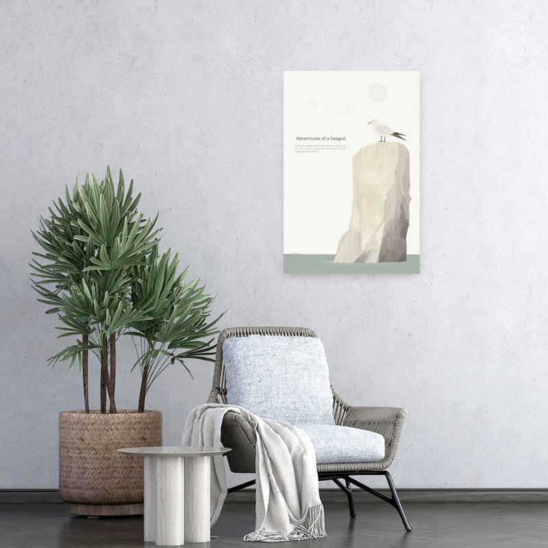 Seagull'S Ocean Journey Minimalist Peaceful Serene Seagull Bird Coastal Nature Wall Art Print 1 Piece Wrapped Canvas Wall Art