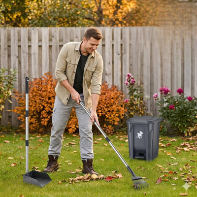 Dog Poop Trash Can Set with Removable Inner Bucket, Long-Handle Rake, 150 Waste Bags, 20L Bin for Small & Large Dog Families