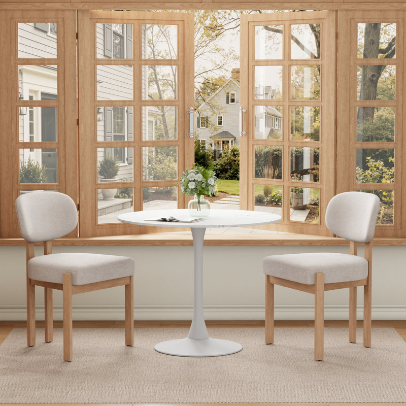 Ensemble de table de salle à manger 31,5 "avec chaises rembourrées Dearing, 3 Pieces: Table, 2 Chairs, Black Marble, Beige
