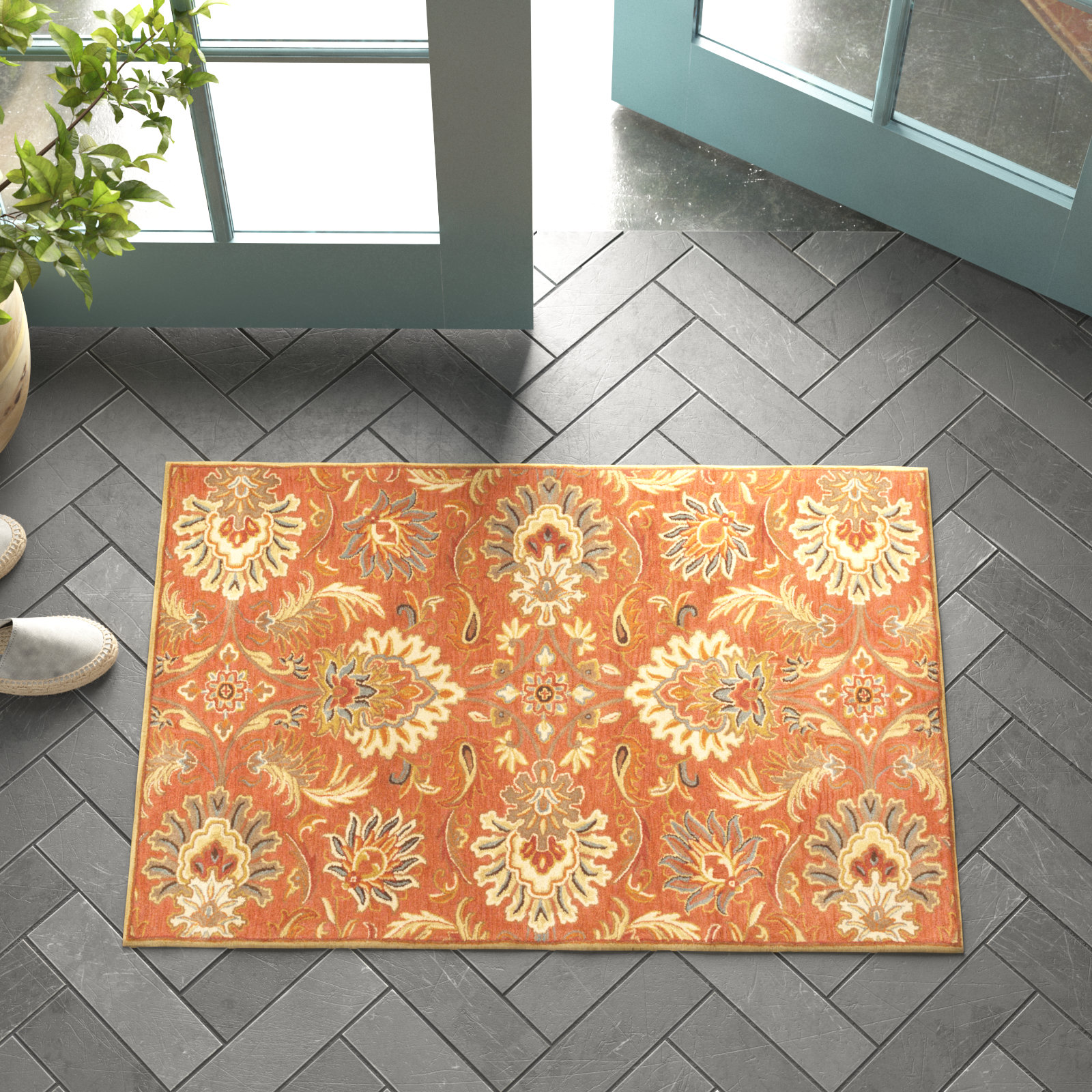 Aaron Hand Tufted Wool Terracotta/Orange/Dusty Sage Rug, Rectangle 2' x 3'