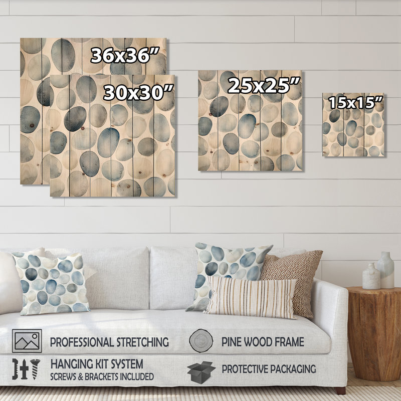 Minimalist Meditation Stone Collage II - décoration murale méditation en bois - sur bois de pin naturel, H 30 po x l 30 po