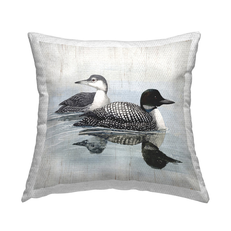 Coussin d'extérieur à imprimé lac Lake Duck par Susan Jill