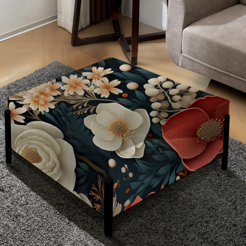 Impression florale rustique et blanche - Grand repose-pieds carré floral
