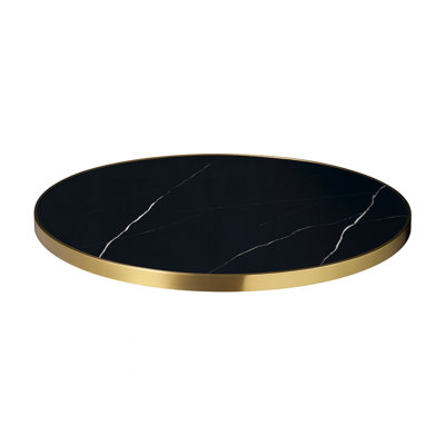24" Round, Marble White Sintered Stone Table Top with Gold Stainless Steel Edge, Indoor/Outdoor Use