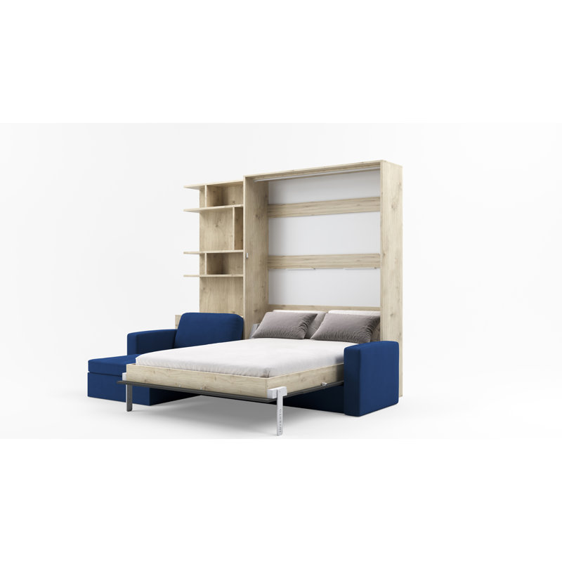 Neidelin Upholstered Murphy Bed, Beige/Grey/Navy