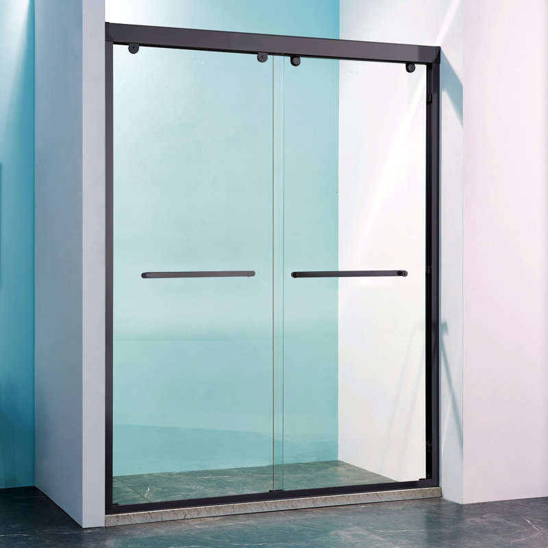 56-60 Inch Wide X 75 Inch High Double Sliding Shower Door, 5/16 Inch Thick Tempered Clear Glass, Matte Black Aluminum Alloy.