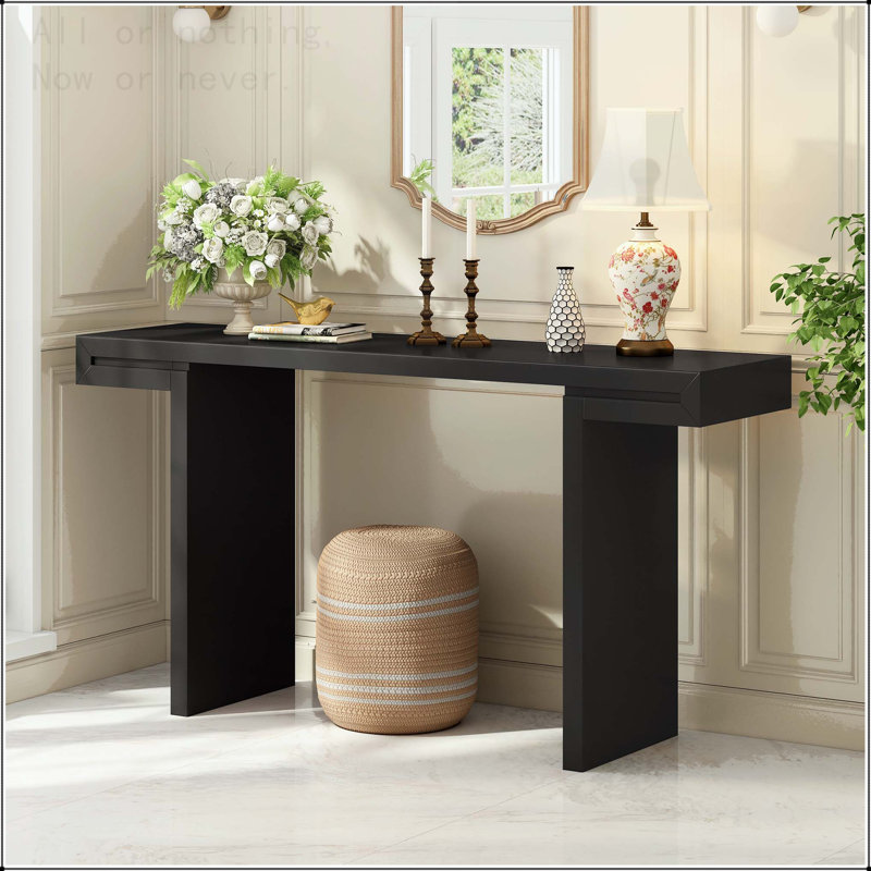 Console de 60 pouces avec lignes géométriques épurées et finition peinte, Noir