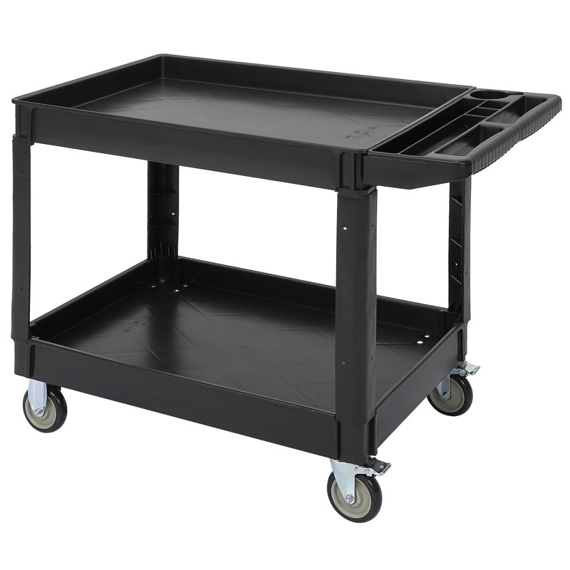 Service Utility Cart 2-Shelf Utility/Service Cart, 500-Pound Capacity, Storage Handle, for Warehouse/Garage/Cleaning/Manufacturing/Kitchen/Office，45"X25"