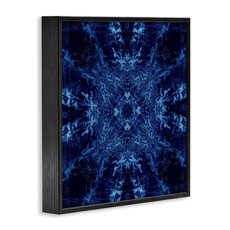 Dark Tie Dye Style Framed Giclee Art by El Perkin, 12" H x 12" W, Midnight Black Framed Giclee