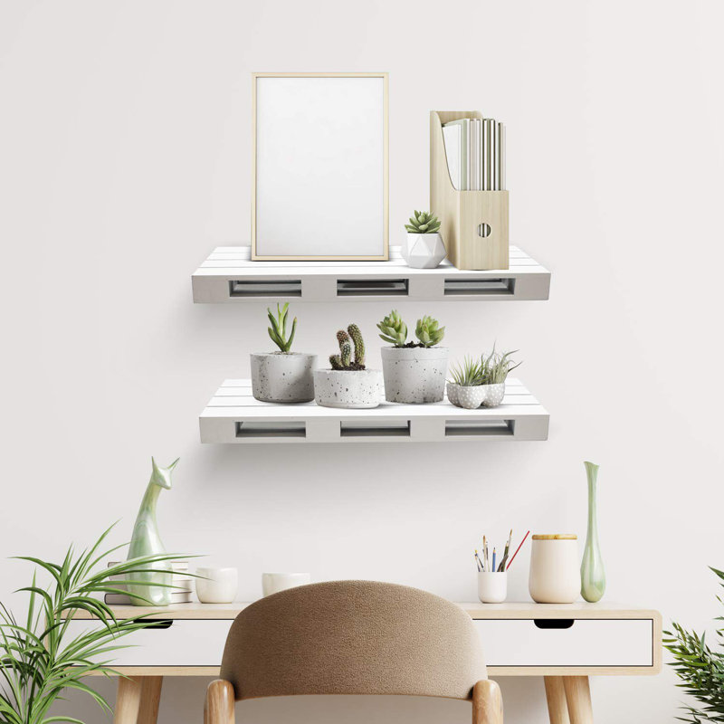 Floating Pallet Style Shelves 2 Pack, 1.75" H x 17" W x 7" D