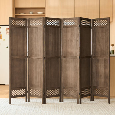 67" Rustic Wooden Folding Room Divider with Lattice Design