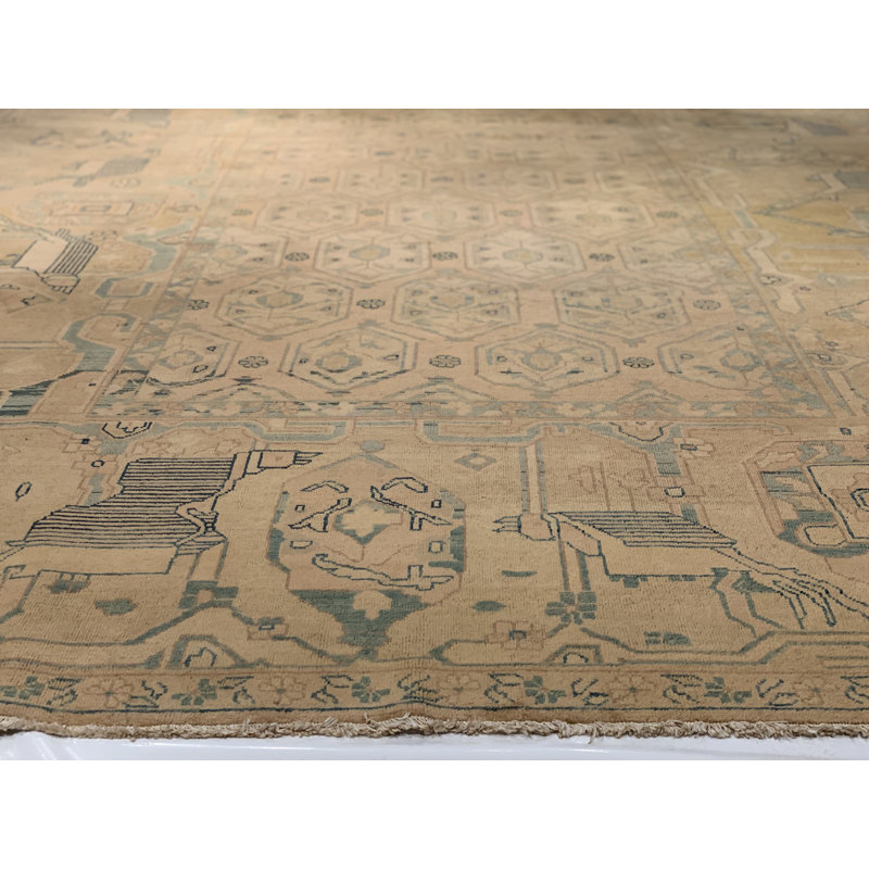 Wool Oriental Area Rug in Tan/Ivory