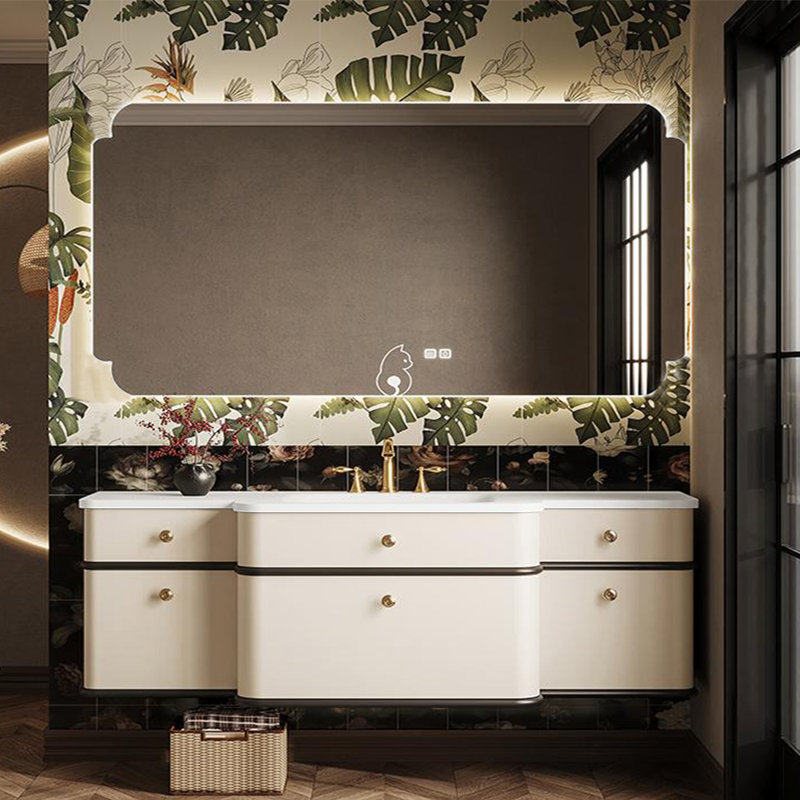 French style elegant bathroom cabinet., 19.69" H x 59.06" W x 21.65" D, Off White