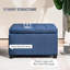 Bleu avec rangement à rabat. Style rétro pour l'intérieur. Tissu doux, espace de rangement abondant, configuration de charnière sécurisée. Des chambres design. Coussin, grand volume, assemblage stable