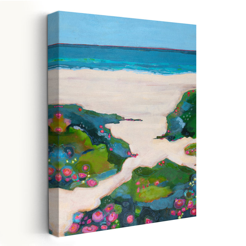 «The Coast Is Clear» - paysages côtiers, plages, fleurs, art fuchsias, H 36 po x l 24 po