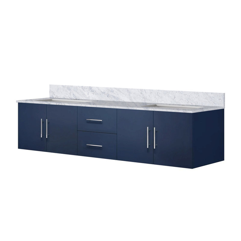 Meuble-lavabo double 80 po X P 22 po D, avec plateau en marbre de Carrare, Marine, 80"