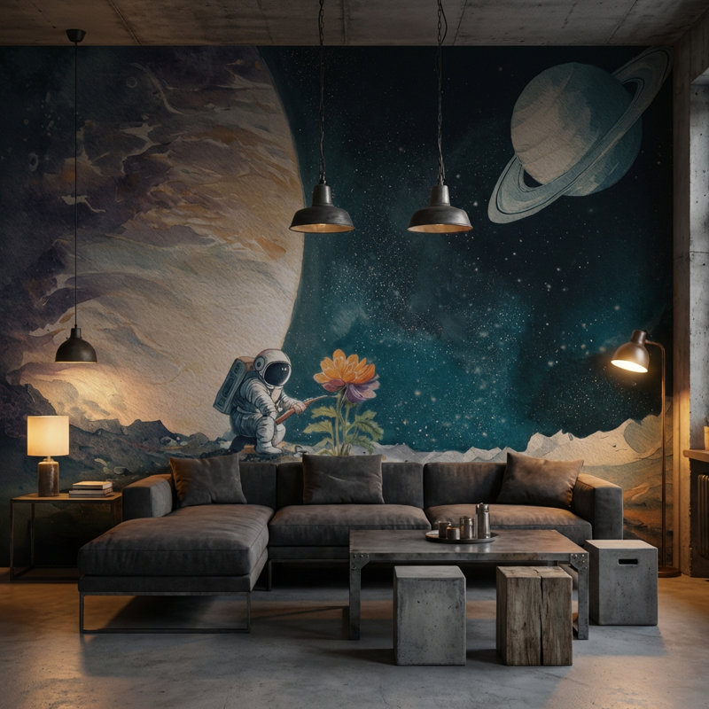 Rouleau double de papier peint astronaute amovible, Texturé non collé, 160"x108"
