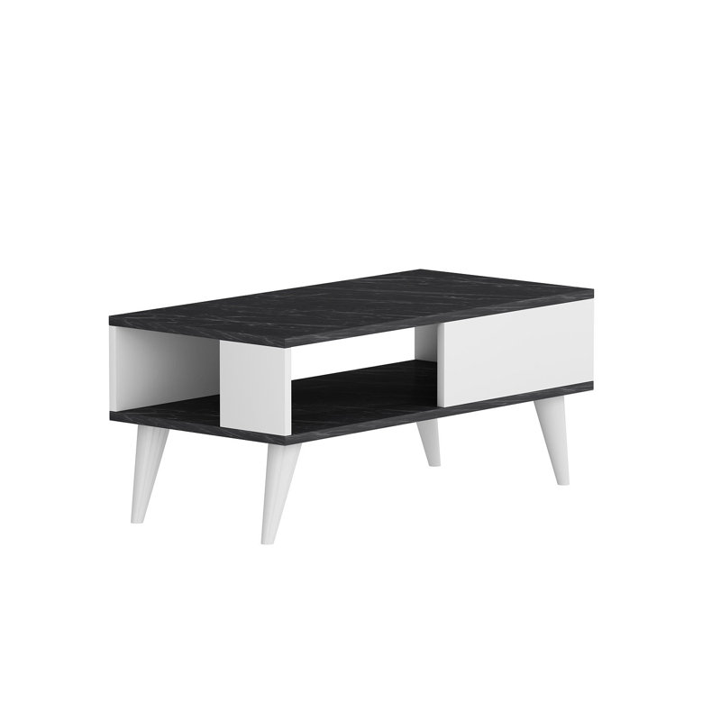 4 Legs Coffee Table with Storage, Black/White, Black