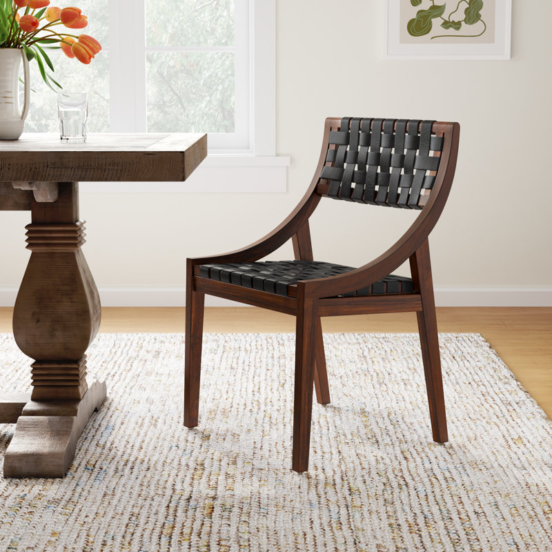 Florian Leather Side Chair, Brown, Black