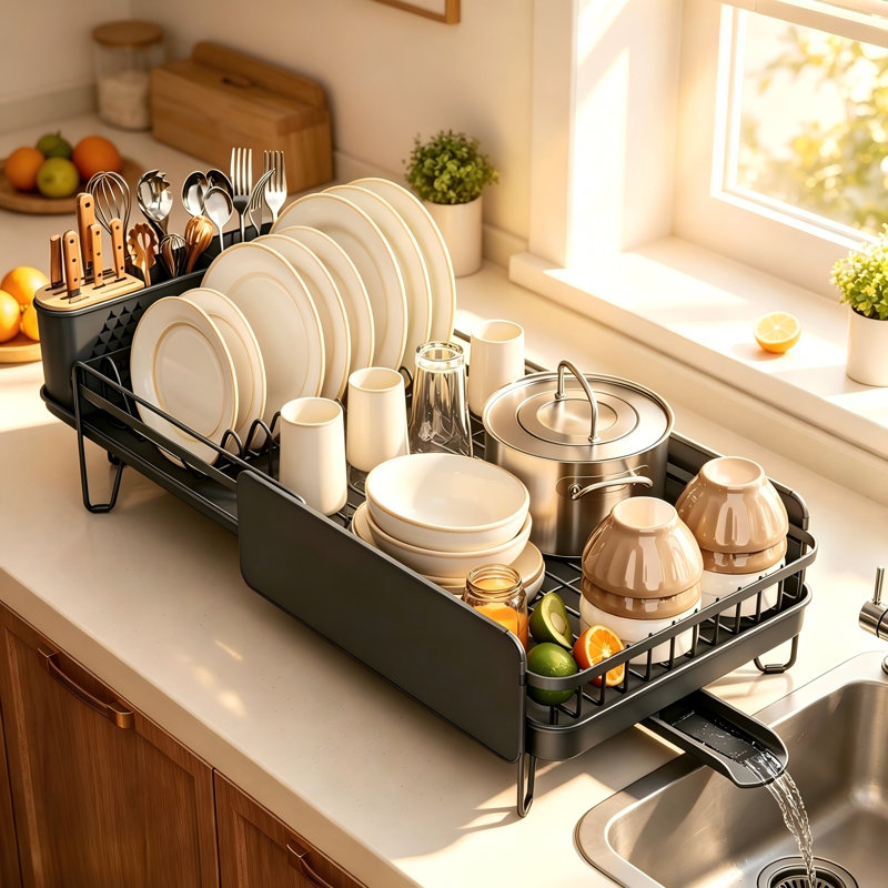 Expandable Stainless Steel Rustproof Dish Drying Rack, Gray