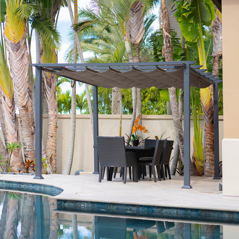 Florence  Aluminum Pergola in Gray Powder-Coated Finish with Adjustable Canopy, Cocoa, 11 ft. W x 11 ft. D