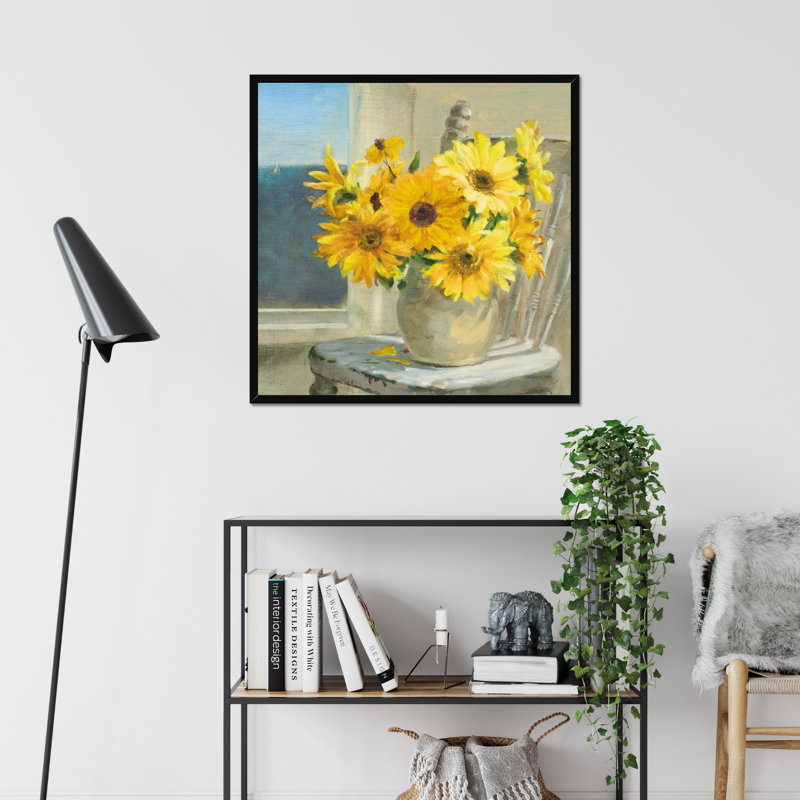 Sunflowers By The Sea Crop Light by Danhui Nai - Painting, Black Framed Paper Print, 80cm H x 80cm W