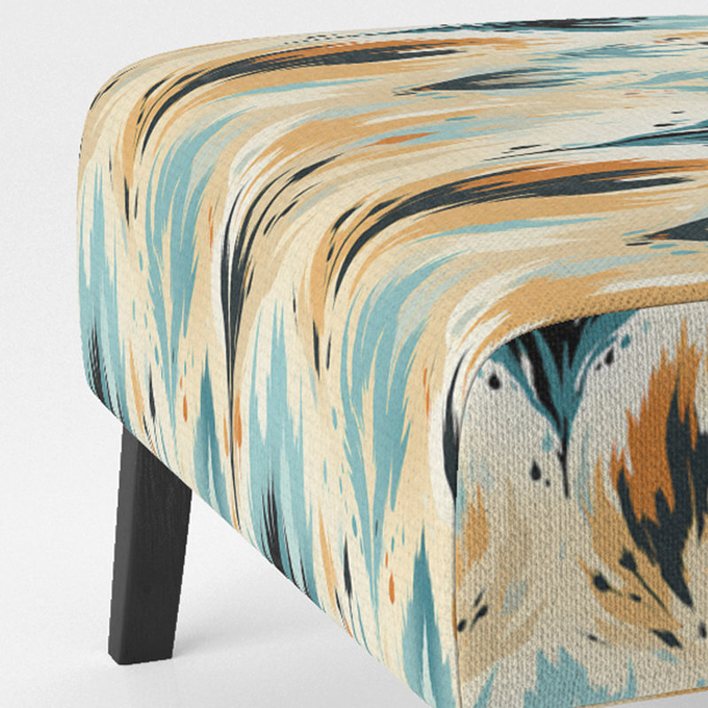 Natural Yellow And Blue Ikat Serenity - Upholstered Boho Slipper Chair, Ikat Pattern Accent Chair