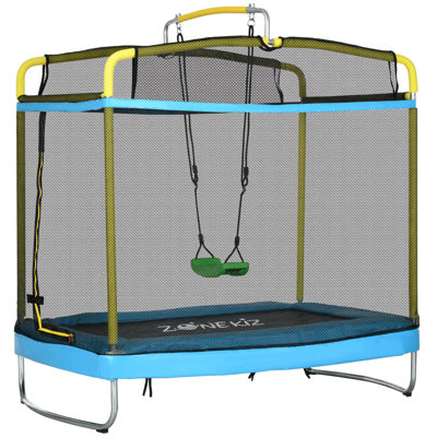 Trampoline 3-en-1 pour enfants, trampoline pour enfants de 6,9 pi avec enceinte, balançoire, bar de gymnastique, trampoline pour tout-petits pour une utilisation extérieure / intérieure