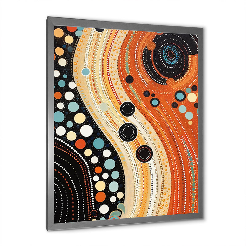 «Native Circular Dot Art Compositions I», reproduction d'art sur toile transitionnelle, 40" H x 30" W, Silver Picture Framed