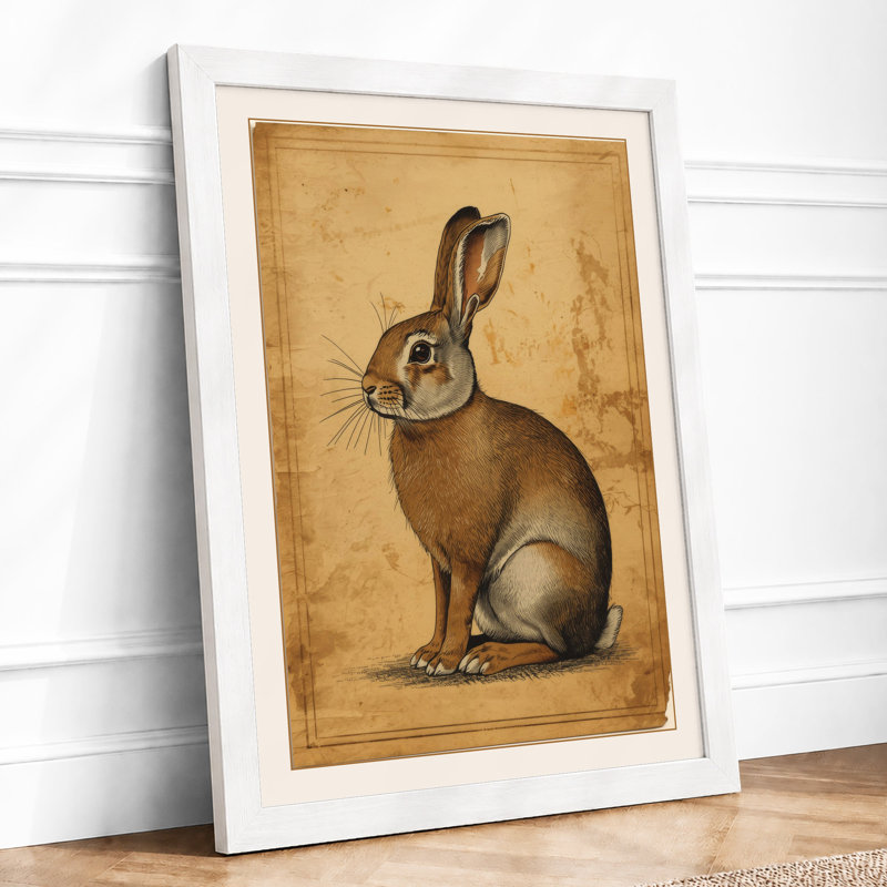 Alert Rabbit in Profile Botanical - Framed Print, A1 - 84.1 x 59.4 cm, White