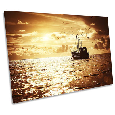 Fishing Boat Trawler Sunset 1 Piece Wrapped Canvas Wall Art