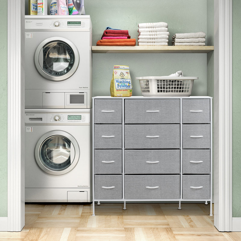 Sleek White 12-Drawer Organizer with Faux Wood Top and Steel Frame