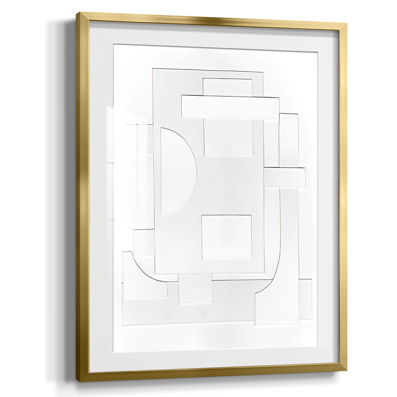 «White Geometric II», reproduction encadrée, Papier avec cadre doré, Oui