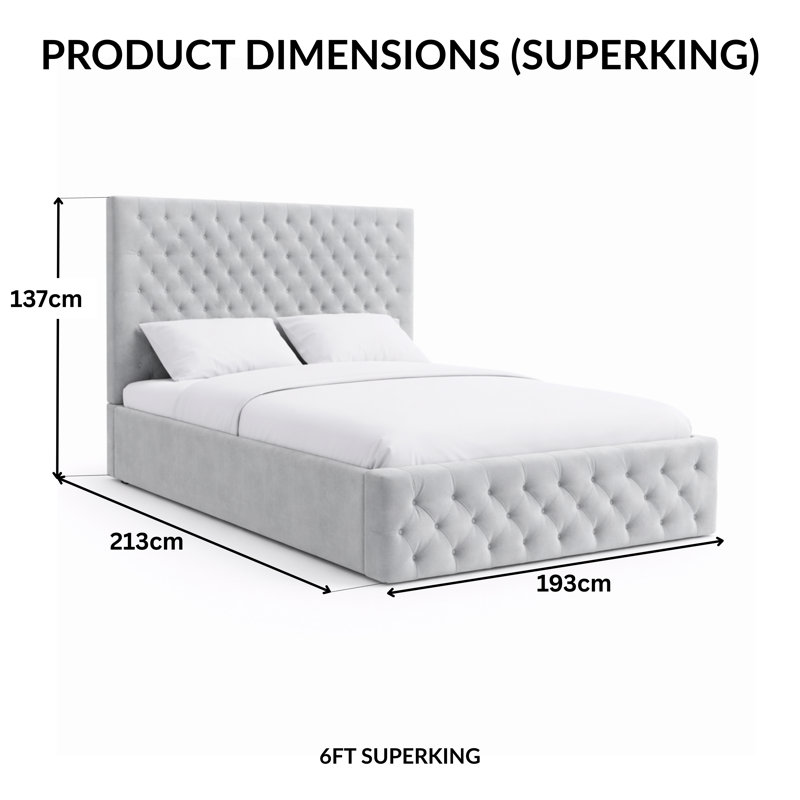 Upholstered Bed, Super King, Silver