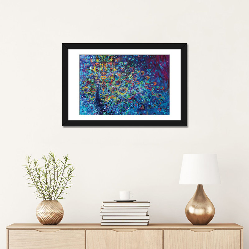 «Blue Avian» par Iris Scott - impression sur toile tendue, H 16 po x l 24 po x P 1 po, Papier avec cadre noir, Blanc