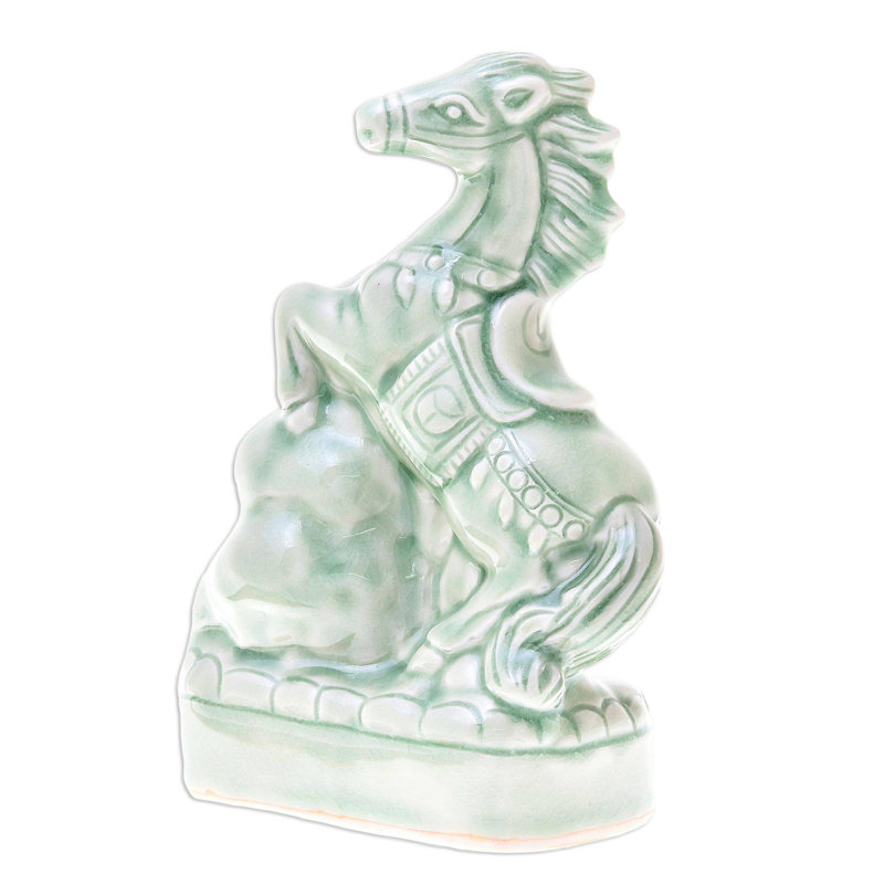 Handmade Lucky Horse Ceramic sculpture (Thailand), Green
