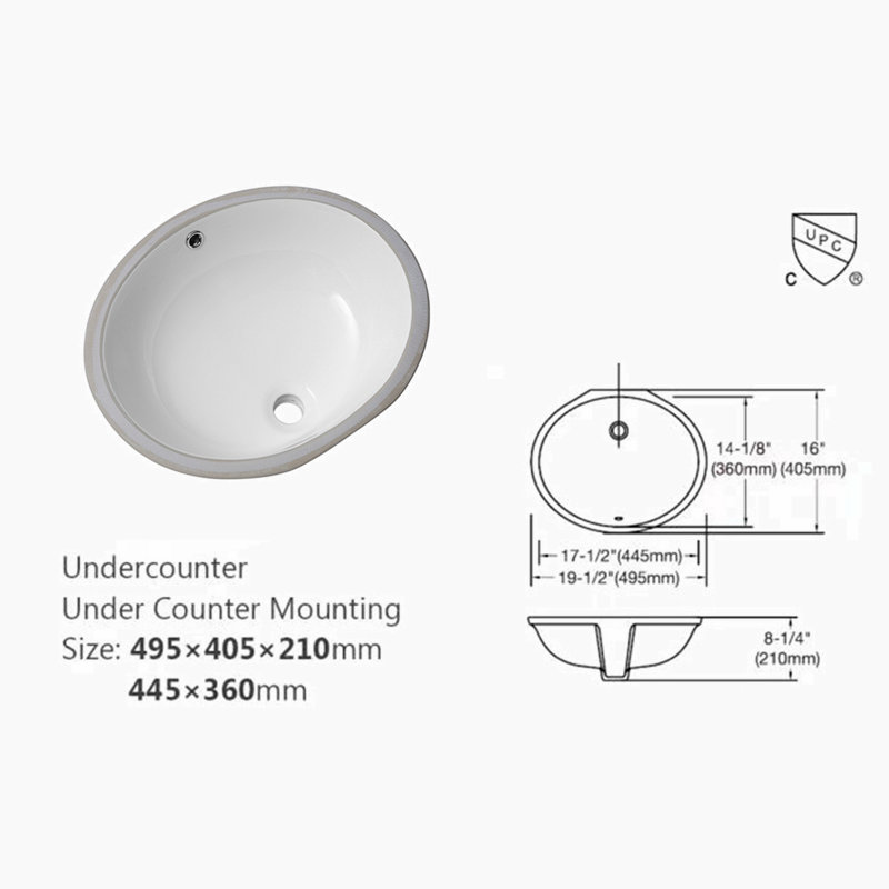 Hewei 16'' White Ceramic Oval Bathroom Sink with Overflow